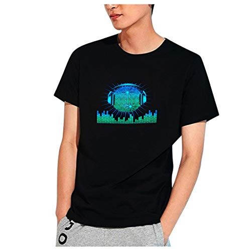 Camisetas Hombre Party Disco DJ Sound Activated LED Light Up y Down Flashing T-Shirt Brillante Superior + Compartimento de batería + Cable + Caja de Embalaje