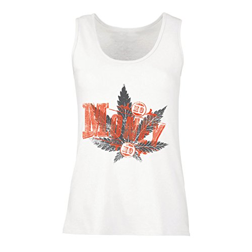 Camisetas sin Mangas para Mujer Sin Dinero Sin diversión - Hoja de Cannabis - Fumar Hierba - Citas conjuntas - Lema de Marihuana (Small Blanco Multicolor)