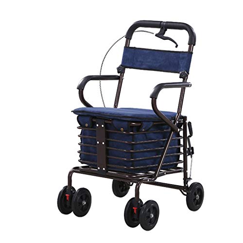 Carritos de la compra Ancianos Trolley Scooter Ayuda para Caminar Sentarse Y Plegarse Carro De Compras Carro De Escalada para El Hogar (Color : Blue, Size : 90 * 47 * 41cm)