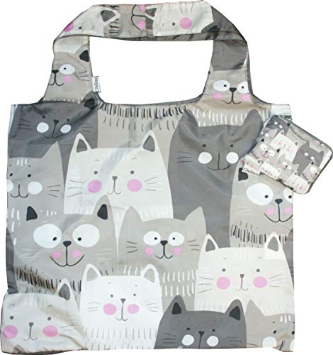 Chilino - Bolsa Plegable Reutilizable con Estampado de Gatos, respetuosa con el medioambiente, soporta un Gran Peso y Cuenta con una Gran Capacidad de Carga, 47 x 41 cm