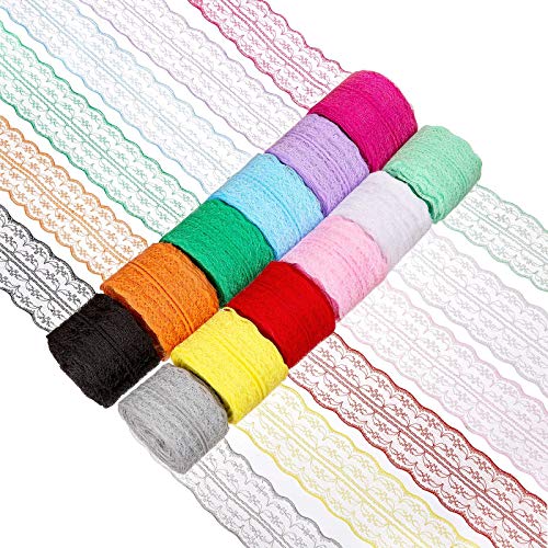 Cinta Encaje, XiYee 12 Rollos de 4.5cm x 10m Multicolor Adornos Cinta Encaje por El Rollo de Invitacion de Boda, Tarjetas, Costura, Fabricación de Lazo de Pelo, Envoltura de Paquete de Regalo