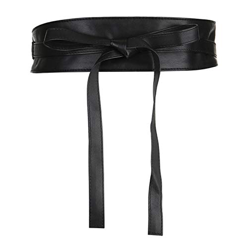 Cinturón ancho de piel sintética para mujer con cordones alrededor de Obi Bowknot - beige - Large
