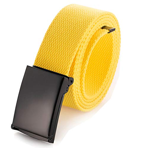 Cinturón de tela de hasta 132 cm con hebilla militar de color negro sólido (16 opciones de color y paquete combinado). Amarillo amarillo