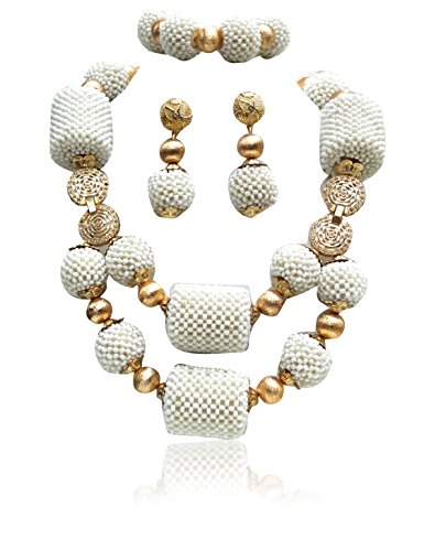 Color blanco nuevo diseño de tambor con accesorios de oro africano cuentas novia boda joyería collar Set Color blanco nuevo diseño de tambor con accesorios de oro africano cuentas novia boda joyería collar Set