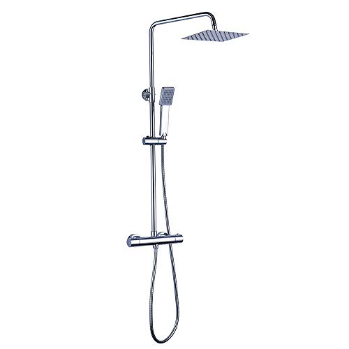 Columna de ducha MOL con grifo termostático y tubo redondo extensible de 80 a 120 cm. Rociador y ducha de mano cuadrados, acabados cromados. Repuestos originales Columna de ducha MOL con grifo termostático y tubo redondo extensible de 80 a 120 cm. Rociador y ducha de mano cuadrados, acabados cromados. Repuestos originales