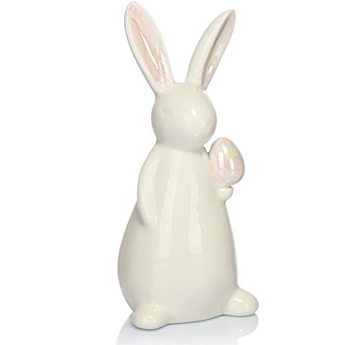 com-four® Hase Dekofigur - Dulce Conejito de Pascua Hecho de cerámica - Gran decoración para Pascua [la selección varía] (1 Pieza 19cm Blanco)