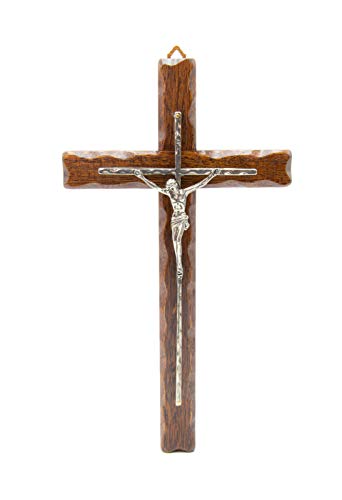 Crucifijo de madera de pared – Cristo de metal – Línea fina – Fabricado en Umbria Italia – (32 x 18 cm)