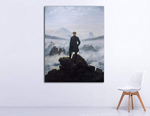 Cuadro Lienzo Caminante sobre el mar de Nubes Caspar David Friedrich - Lienzo de Tela Bastidor de Madera de 3 cm - Fabricado en España - Impresión en Alta resolución – Varias Medidas (62, 80)