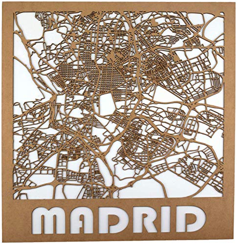 Cuadro mapa poster regalo de madera de Barcelona y Madrid para decoración de pared moderna 50x58 cms. Con fondo blanco o negro. Sin marco.