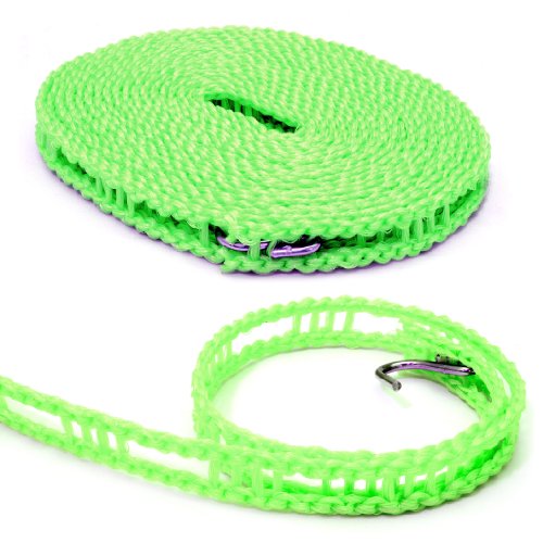 Cuerda para tender la ropa 5 Meter de nailon (resistente a la corrosión atmosférica), anti-antideslizante-cuerda con gancho de metal, color: verde - color