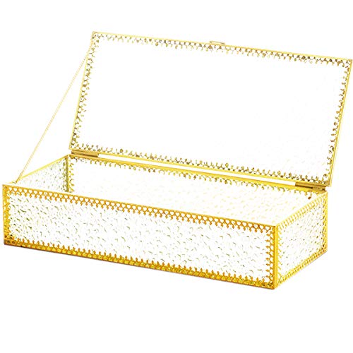 dancepandas Caja de Cristal y Metal Dorado Transparente Grande Joyero de Cristal Dorado Terrario Geométrico para Recuerdos, Joyas, Anillos, Pulsera, Organizador Dorado, Decoración para el Hogar