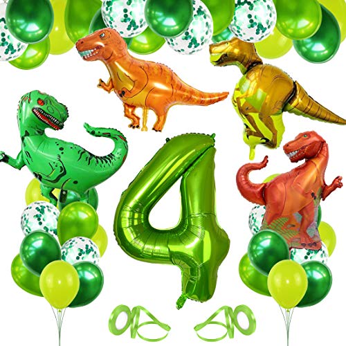 Decoracion Cumpleaños Dinosaurios, Globo Numero 4 Verde, Globos Dinosaurios, Globos de Cumpleaños 4 Años, Globos Grandes Gigantes Helio, Globos para Fiestas de Cumpleaños