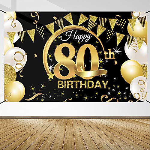 Decoración de Fiesta de 80 Cumpleaños, Extra Grande Póster de Cartel Dorado Negro Materiales de Fiesta de 80 Cumpleaños, Pancarta de Fondo de 80 Aniversario para Foto Prop Fondo