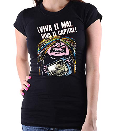 Desconocido 35mm - Camiseta Mujer Camiseta Mujer - La Bruja Averia - Viva el Mal Viva el Capital - La Bola de Cristal - Negro - Talla s