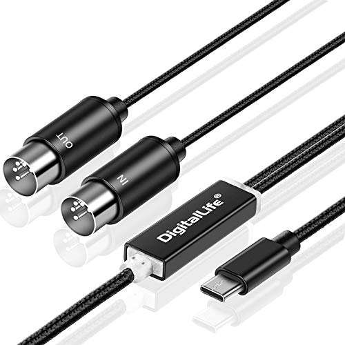 DigitalLife Cable de Interfaz 5 Pin MIDI a USB Tipo-C, Compatible con USB-C Ipad/Mac(Intel/M1) [MD1002]