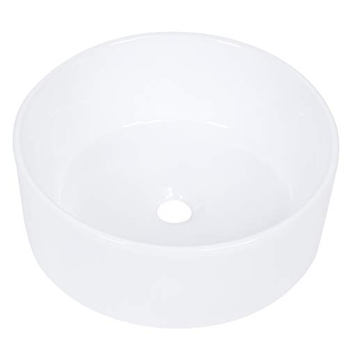 Dioche - Lavabo redondo de cerámica en la parte superior del lavabo, color blanco, apto para el cuarto de baño familiar, la cocina, el hotel, la villa, el restaurante, etc.