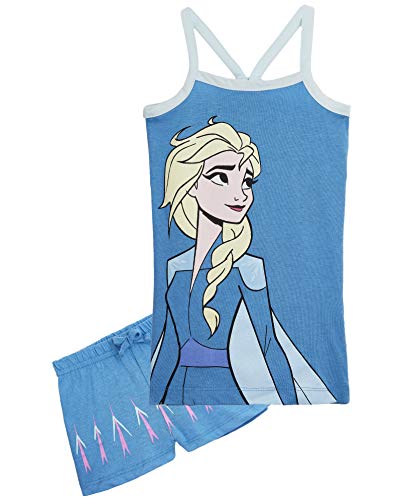 Disney Frozen Pijama Niña Verano, Ropa de Niña con Las Princesas Anna y Elsa, Conjuntos de 2 Piezas Camiseta y Pantalones Cortos Niña, Regalos para Niñas 2-6 Años (Azul Elsa, 2 años)