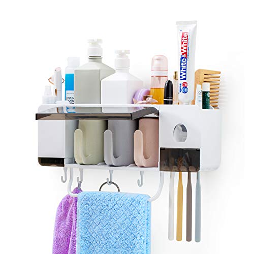 Dispensador Automático de Pasta de Dientes, Soporte Pared y Soporte para Cepillo Dientes Antipolvo, Organizador Cepillos de Dispensador Automático de Pasta de Dientes, Soporte Pared y Soporte para Cepillo Dientes Antipolvo, Organizador Cepillos de