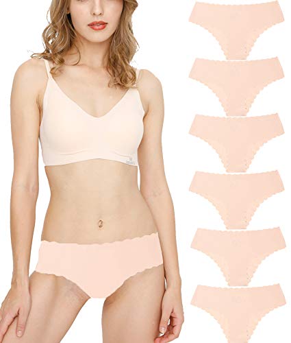 Donpapa Bragas para Mujer Pack sin Costuras Invisible Braguitas Microfibra Rayas Brief Bikini Culotte,Pack de 6 (Beige S)