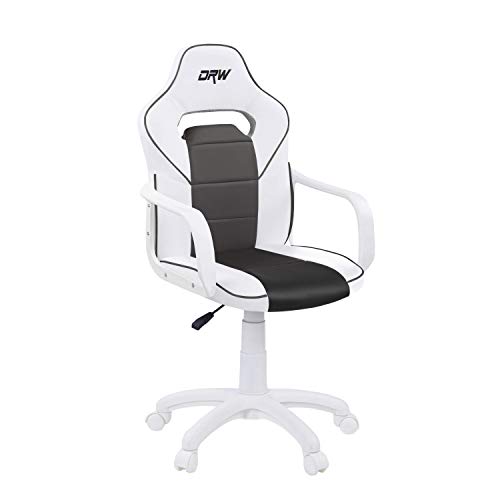 DRW, Sillon Gaming, Silla de Escritorio, Estudio o Despacho, Acabado en Color Blanco y Gris, Medidas: 60 cm (Ancho) x 60 cm (Fondo) x 98-108 cm (Alto)