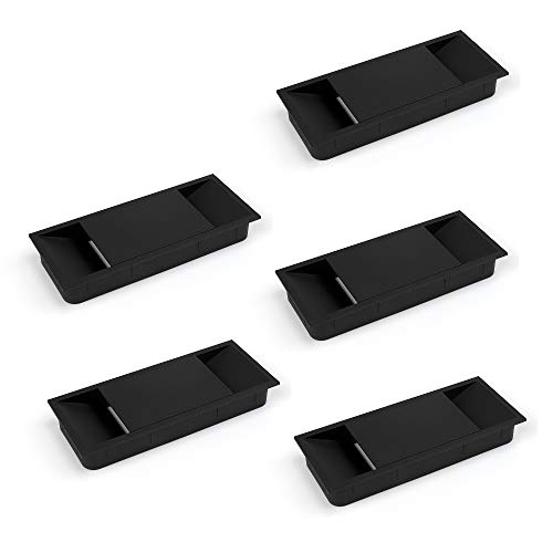 Emuca - Tapa pasacables rectangular 152x61mm para encastrar en escritorio/mesa, organizador de cables para mueble, plástico negro, Lote de 5