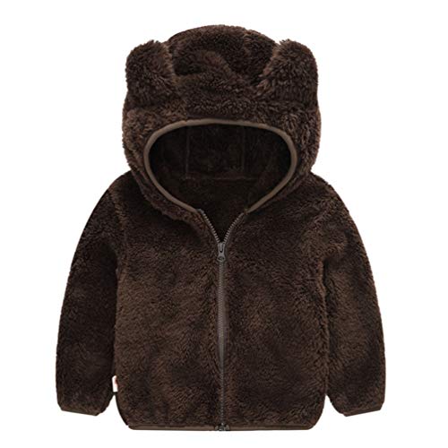 Fenical Abrigo con capucha de piel sintética para niños, chaqueta de invierno de peluche con forma de oso para bebés, niñas y niños (café profundo) Color café intenso 110 cm
