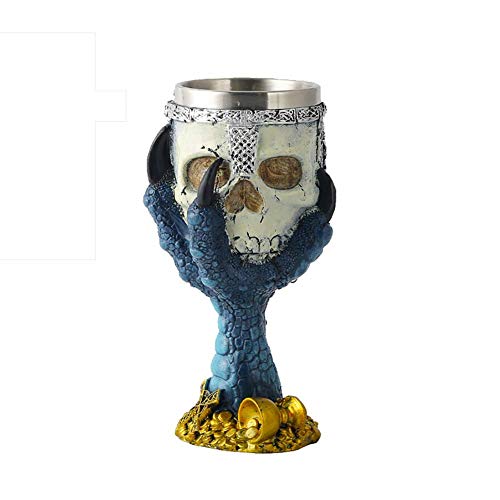 GaoF Copa de Vino de Calavera, diseño de Esqueleto Copa de Vino Cáliz de Cabeza de Calavera Inoxidable, Coleccionable Medieval Fiesta de Halloween Decoración para el hogar Regalo D 19x7cm (7x3