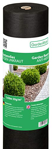 GardenMate Malla geotextil de 1 m x 50 m y 50 g/m² – Rollo de geotextil Resistente para Malas Hierbas – Estabilizada contra UV – Permeable al Agua – 1 m x 50 m = 50 m²