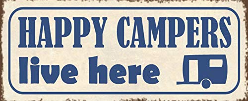 Generisch Happy Campers - Placa metálica decorativa (10 x 27 cm), diseño con texto en inglés