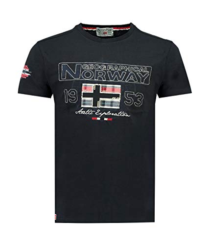 Geographical Norway JOLYMPIA - Camiseta Algodón para Hombre - Camiseta Modelo Hombre con Logo - Shirt Regular Manga Corta - Camisetas Cuello Clasica Casual - Regalo Original para Hombre (Marina XL)