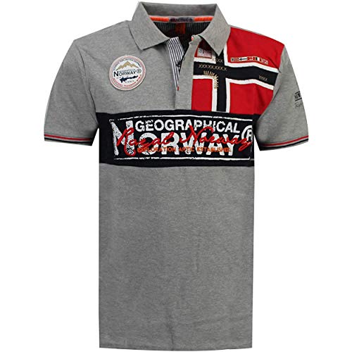 Geographical Norway Kidney - Polo Algodón con Logo para Hombre - Camisa Fit Comodidad - Camiseta Bordado Transpirable Manga Corta - Camisetas Cuello Clasico Casual - Regalo Ideal Hombres (Gris L)