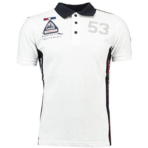 Geographical Norway - Polo para hombre de manga corta, cuello de contraste, estampados y bordados en la parte delantera, laterales y mangas, modelo Kuporn, esxita en 6 colores (S a XXXL) blanco L