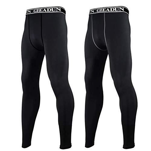 GIEADUN 2 Piezas Leggings Hombre, Pantalón de Compresión Secado Rápido Pantalones Deporte Mallas Largas para Running Fitness Yoga (Negro, XL)