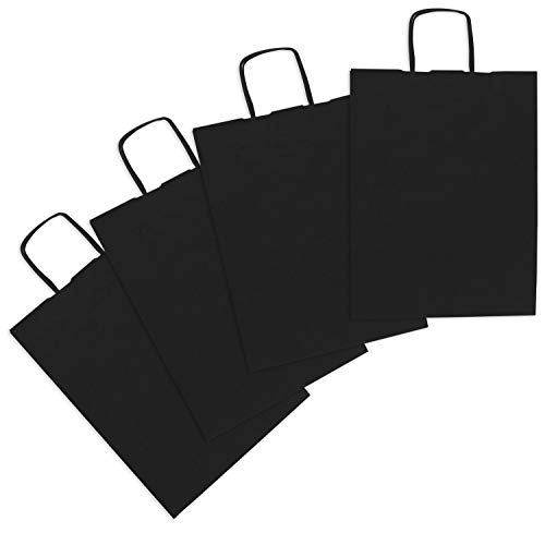 Grafoplás 60321110 Kraft Bolsas con Asa Rizada, 90 g, Negro, Pequeño (31 x 24 x 9 cm), Paquete de 4