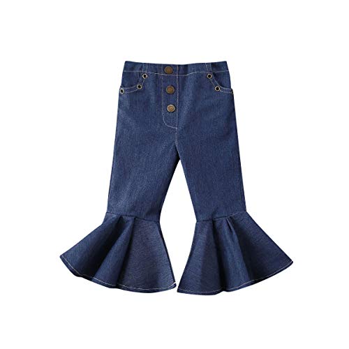 Greetuny - Pantalones Vaqueros Ajustados para niñas con Botones de Talle Alto para la Escuela o para Salir de la Ropa, Pantalones con Fondo Azul con 2 Bolsillos Azul Azul 110 cm