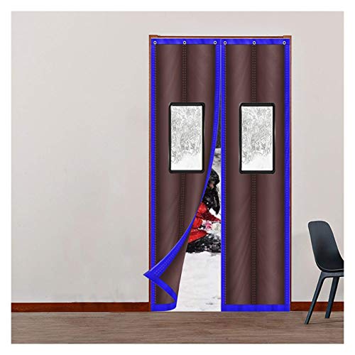 GYPPG Cortina de Puerta con Aislamiento térmico magnético Anti-ventisca Cortina de algodón de Aislamiento de Invierno Cierre automático Tela Oxford Impermeable, con Ventana (Color: Marrón, Tamaño: