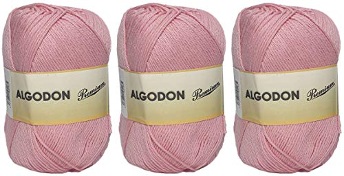Hilo Ovillo de Algodón Premium 100% Algodón perfecto para DIY y tejer a mano (Color Rosa Chicle 100 g, aprox. 220 metros Pack de 3 pcs)