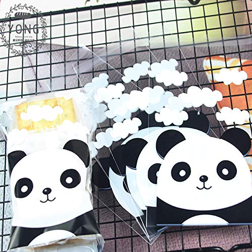 Hotgirlhot 100 bolsas autoadhesivas de plástico OPP para caramelos, comida, panda, transparentes, 14 x 20 + 3 cm