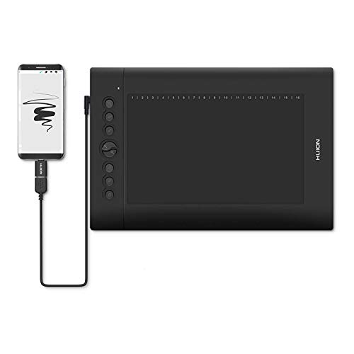 HUION H610 Pro V2 2019 Tableta de Dibujo de gráficos Función de inclinación Stylus sin batería con 8192 Pen Pressure y 8 Teclas de Acceso rápido para Dispositivos Windows, Mac y Android