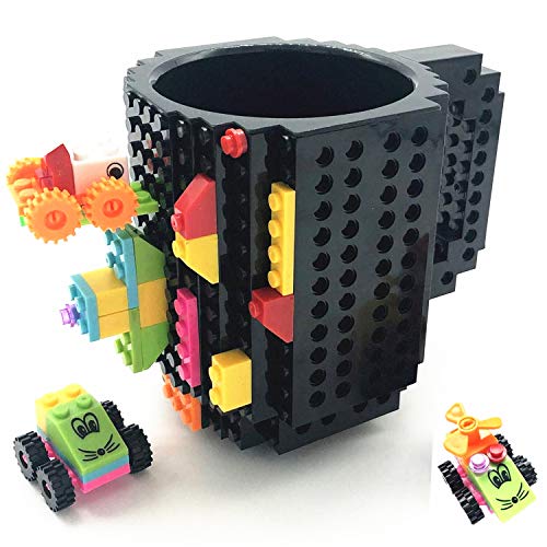 HUISHENG Build-on Brick Mug,Tazas Desayuno,Regalos para Hombre Mujer Papá Mamá Él Amigos Niños Adulto,Originales Regalo Ideal para Navidad Pascua Dia del Padre Cumpleaños,Compatible con Lego (Negro_2)