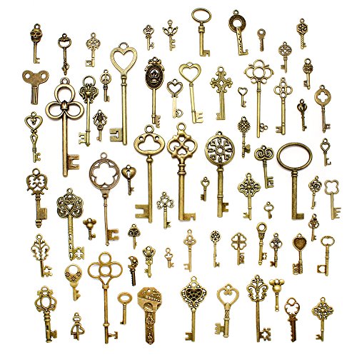 Hysagtek - Juego de 70 llaves antiguas de bronce, accesorios para bisutería, manualidades, collares y pulseras, colgantes, modelos variados