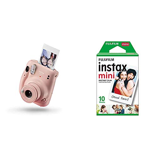 Instax Mini 11 - Cámara instantánea, Blush Pink + Fujifilm Instax Mini Brillo Película fotográfica instantánea (10 Hojas)