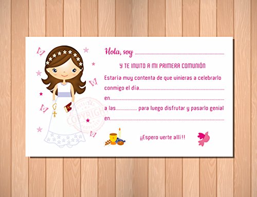 Invitaciones de Primera Comunión Niña Morena - Muy Bonitas - Para que Sus Amiguitos ¡Alucinen! (20 unidades)