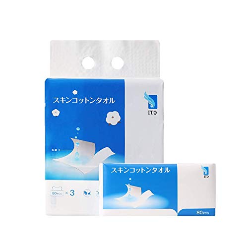 ITO Toallas Desmaquillantes Pack x3,nuevo tecnología de Japón,100% algodón,ideal para piel sensible,80 pañuelos por bolsa X3.