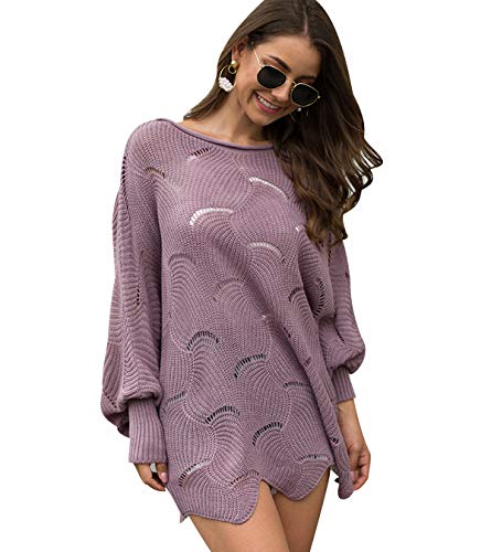 Jersey Punto Mujer Hombros Descubiertos Oversize Tallas Grandes Sueter Suéter Largo Mujer Jerséis Jerseys Mujeres Sueteres Jerseis Mujer Manga Larga Largo Suéters Suéteres de Mujer Ancho Morado S