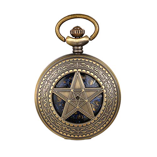 JewelryWe Reloj de bolsillo automático para hombre, clásico mecánico, estilo vintage, con colgante de estrella de cinco puntas, con cadena