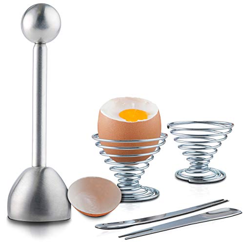 joeji's Kitchen Abridor Separador de cáscara de Huevo de Acero Inoxidable Shell Cracker para Huevos hervidos Duros/Blandos con Accesorios de Cocina adicionales (2 Tazas de Huevo y 2 cucharas)