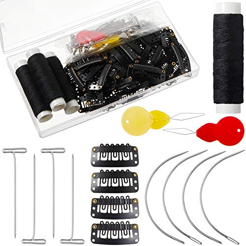 Juego de Hacer Peluca Clip de Extensiones de Pelo de 85 Piezas, Incluye 50 Clips a Presión en U, 10 Agujas Curvas, 20 Pasadores en T, 3 Rollos de Hilo Tejido, 2 Enhebrador para Extensiones de Peluca Juego de Hacer Peluca Clip de Extensiones de Pelo de 85 Piezas, Incluye 50 Clips a Presión en U, 10 Agujas Curvas, 20 Pasadores en T, 3 Rollos de Hilo Tejido, 2 Enhebrador para Extensiones de Peluca
