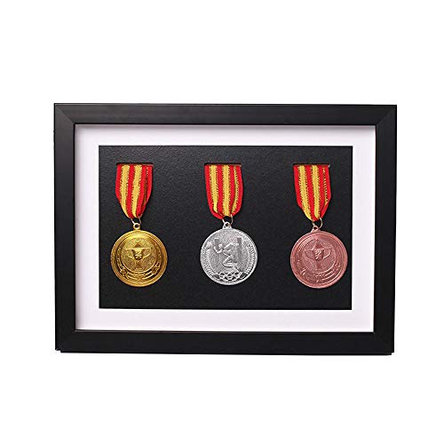 J&X Caja de medallas de Madera Maciza, Vitrina de Madera para medallas e Insignias de Honor, Caja de Almacenamiento de medallas de maratón, Tres medallas Militares de Guerra en Marco Negro, Marco de