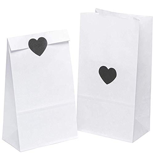 kgpack 50x Bolsas de Papel Kraft DIY con Pegatinas corazón 14 x 26 x 8 cm | Bolsas de Papel Kraft para niños | Calendario de adviento | Bolsa de Regalo de Fondo Plano | Bolsa de Papel de Alimentos